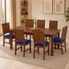 Globally Indian Mahira Solid Sheesham Wood 6 Seater Dining Table Set 6 Chairs Navy Blue