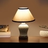 Devansh Conical White & Black  Cotton Shade Lamp With Wood & Mosaic Glass Base For Decoration/Office/Home/Gifting/Study For Decoration/Office/Home/Gifting/Study -(10X10X14.5) Inches -A