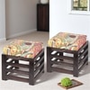 Houston Sheesham Wood Stool in Mahogany Finish & Multi Colour Israel Print Kantha fabric Cushion