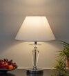 Viso Chrome Finish Metal And Clear Crystal Glass Table Lamp With White Cotton Shade