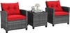 Carry Bird Wicker Patio Furniture Outdoor Balcony Chairs In Grey And Red Colour