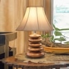 Devansh Off-White Cotton Table Lamp With Wood Pebble Lamp (12X12X16.5) Inches