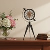 Vintage Industrial Gear Tripod Table Clock Glossy Black Metal Visible Gears