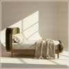 Valerio Duo-Panel Luxe King Size Bed in Olive colour Velvet with Oak wood Frame