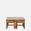 Sheesham Wood Coffee Table Set in Scratch Resistant Rustic Teak Finish With Cushioned Stools