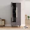 Hexa Red Wooden 2 Door Wardrobe with Drawer and Hanging Space in Slate Grey Colour