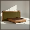 Elowen Softline Queen Size Bed in velvet With Oak wood Frame & Hydraulic Storage
