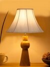 Devansh Off-White Cotton Vintage  Lamp With Wood Base (12X19.25)