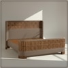 Heritage Cane Upholstered Queen Size Bed in Linen With Oak wood Frame