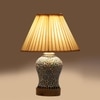 Devansh Off-White Cotton Straight Pleated Shade Lamp With Wood & Mosaic Glass Base For Decoration/Office/Home/Gifting/Study For Decoration/Office/Home/Gifting/Study