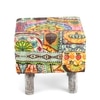 Verona Solid Wood Pouf Stool in Multicolour Patch Kantha Fabric