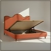 Solara Wave Luxe Queen Size Bed in velvet With Oak wood Frame & Hydraulic Storage