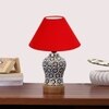 Devansh Conical Red Cotton Shade Lamp With Wood & Mosaic Glass Base For Decoration/Office/Home/Gifting/Study For Decoration/Office/Home/Gifting/Study -(10X10X14.5) Inches -A