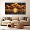 The Castle Decor Nature Golden Trees Wall Art Set of 5 Wooden Framed Digital Painting 27x48 Inch