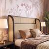 Fiji Wingback Cane and Solid Wood King Size Non-Storage Bed in Almond beige