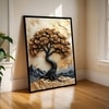 The Castle Decor Golden Lucky Wish Tree Wall Painting Framed Artwork 20x30 Inch