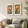 Mughal Parrot Peacock Jharokha Set of 2 Framed Posters 45x60 cm