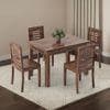 Fidora 4 Seater Dining Table With Set Of 4 Capra Dining Chairs (Finish- Teak, Colour- White)