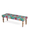 Cairo Sheesham Wood Mid Century Dining Bench (Sea Green Fruit Print Kantha Teak Finish)