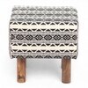 Verona Solid Wood Pouf Stool in Stripe Beige Jackard fabric