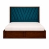 Vedanch Solid Wood Queen Size Upholstered Bed With Hydraulic Storage (Provincial Teak Finish, Teal Colour)