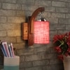 Devansh Solid Wood Electric Wall Light in Brown Colour with Pink Shade Count of 1 Light