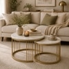 Metaline Round Metal Nesting Coffee Table Set Gold Finish White Porcelain Top Set Of 2