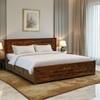 Lignum Box Storage Solid Wood Bed Queen Size in Provincial Teak Finish