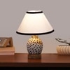 Devansh Conical White & Black  Cotton Shade Lamp With Wood & Mosaic Glass Base For Decoration/Office/Home/Gifting/Study For Decoration/Office/Home/Gifting/Study -(10X10X14.5) Inches -A