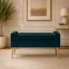 Doe Buck Upholstered Storage Bench in Teal Colour with Gold Legs