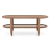 Tora Solid Wood And Cane With Glass Coffee Table In Amber Walnut Finish