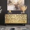 Elios Solid Wood Sideboard in Gold Ripple and Black Brushed Finish