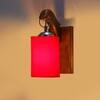 Devansh Solid Wood Electric Wall Light in Brown Colour with Red Shade Count of 1 Light