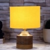 Olivia Yellow cotton table lamp with Natural Wood Base
