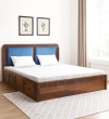 Lotus Solid Wood Queen  Size Upholstered Bed With Box Storage (Provincial Teak Finish)