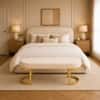Doe Buck Upholstered Oval Bench in Beige Colour with Gold Loop Legs