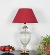Mystic Hand Cut Rippled Glass And Brass Casted Metal Table Lamp With Maroon Cotton Shade