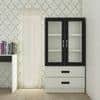 Paloma Large Crockery cum Bookshelf Cabinet with Toughened Glass Shutters and Drawers in Ivory Carbon Black Colour
