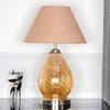 Decade Glass and Metal Table Lamp With Beige Cotton Shade