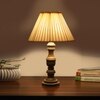Devansh Off-White Cotton Vintage Straight Pleated   Lamp With Wood Base (12X19)