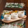 Wooden Tray with 3 Marble Containers for Spices, Salt, Candy, and 3 Brass Spoons"