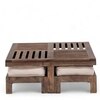 Palladio Sheesham Wood Accent Coffee Table Set With 4 Stools In Provincial Teak Finish With Beige Velvet Cushions