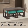 Avril Rectangular Solid Wood Coffee Table With Seats In Mango Walnut Finish and in Lagoon Green Fabric