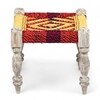 Riaza Sheesham Wood Vintage Set of 2 Stools in Multicolour Chindi & Yellow Rope Canning