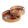 Elephant Round Pichwai Tray Set Of 2 In Blue And White Colour