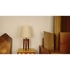 Jet Brown Wooden Table Lamp with White Fabric Lampshade