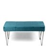 Velas Sheesham Wood Accent 2 Seater Bench With Metal Legs In Turquoise Sea Velvet