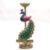 Desert Art Metal Handpainted Peacock Tealight Showpiece