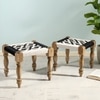Riaza Sheesham Wood Vintage Set of 2 Stools in Black & White Rope Canning