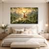 The Castle Decor White Golden Deer Wall Art Design 6 Wooden Framed 27x48 Inch